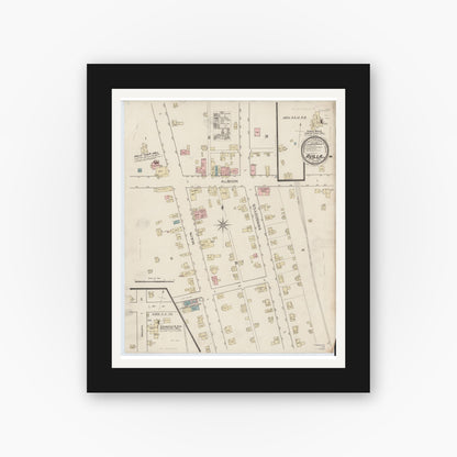 Old map wall art mockup — black gallery frame with white mat — Sanborn Fire Insurance Map from Avilla, Noble County, Indiana (1886), Sheet #0001