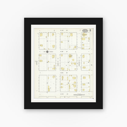 Old map wall art mockup — black gallery frame with white mat — Sanborn Fire Insurance Map from Canyon, Randall County, Texas (1920), Sheet #0005