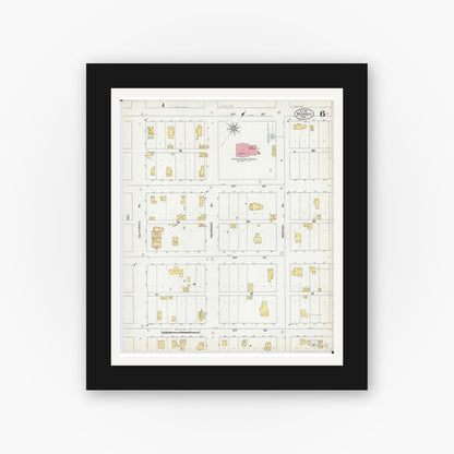 Old map wall art mockup — black gallery frame with white mat — Sanborn Fire Insurance Map from Morris, Stevens County, Minnesota (1902), Sheet #0006