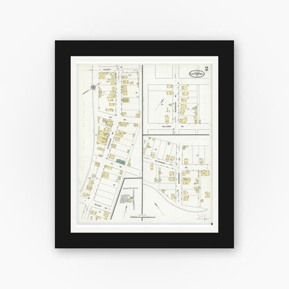 Old map wall art mockup — black gallery frame with white mat — Sanborn Fire Insurance Map from Glen Campbell, Indiana County, Pennsylvania (1910), Sheet #0002