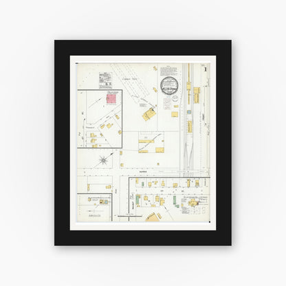 Old map wall art mockup — black gallery frame with white mat — Sanborn Fire Insurance Map from Willow Springs, Howell County, Missouri (1900), Sheet #0001