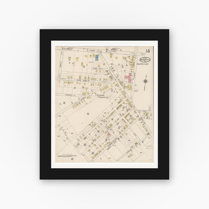Old map wall art mockup — black gallery frame with white mat — Sanborn Fire Insurance Map from Merchantville, Camden County, New Jersey (1921), Sheet #0014