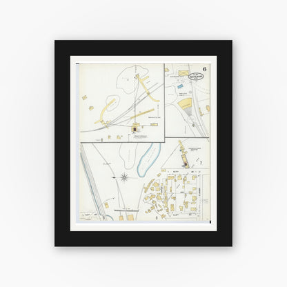 Old map wall art mockup — black gallery frame with white mat — Sanborn Fire Insurance Map from Ishpeming, Marquette County, Michigan (1904), Sheet #0006