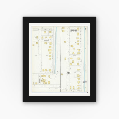 Old map wall art mockup — black gallery frame with white mat — Sanborn Fire Insurance Map from Nantasket Beach, Plymouth County, Massachusetts (1903), Sheet #0008