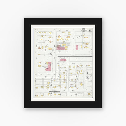 Old map wall art mockup — black gallery frame with white mat — Sanborn Fire Insurance Map from Saint Cloud, Stearns, Benton, and Sherburne Counties, Minnesota (1904), Sheet #0016