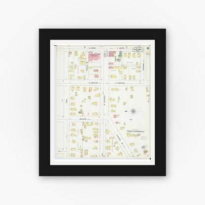 Old map wall art mockup — black gallery frame with white mat — Sanborn Fire Insurance Map from Ypsilanti, Washtenaw County, Michigan (1899), Sheet #0006
