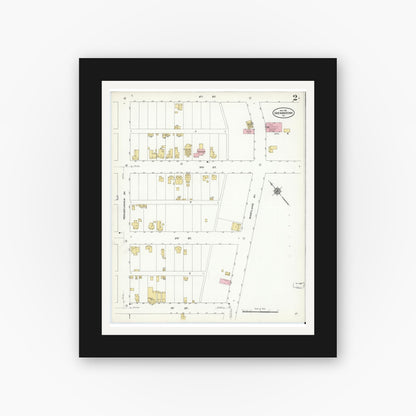 Old map wall art mockup — black gallery frame with white mat — Sanborn Fire Insurance Map from Shenandoah, Page County, Virginia (1910), Sheet #0002
