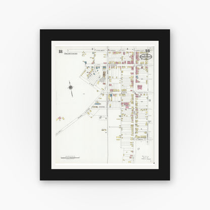 Old map wall art mockup — black gallery frame with white mat — Sanborn Fire Insurance Map from Chambersburg, Franklin County, Pennsylvania (1924), Sheet #0018