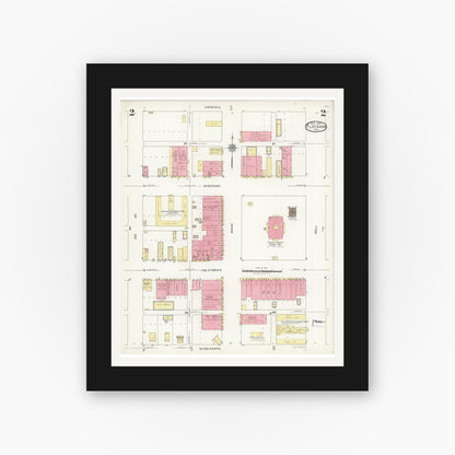 Old map wall art mockup — black gallery frame with white mat — Sanborn Fire Insurance Map from Floydada, Floyd County, Texas (1925), Sheet #0002