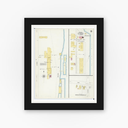 Old map wall art mockup — black gallery frame with white mat — Sanborn Fire Insurance Map from Saint Clair, Saint Clair County, Michigan (1907), Sheet #0009