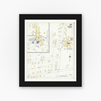 Old map wall art mockup — black gallery frame with white mat — Sanborn Fire Insurance Map from Gardner, Worcester County, Massachusetts (1914), Sheet #0030