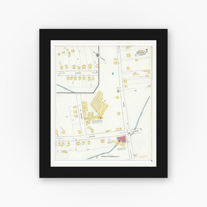 Old map wall art mockup — black gallery frame with white mat — Sanborn Fire Insurance Map from Newton, Sussex County, New Jersey (1916), Sheet #0007