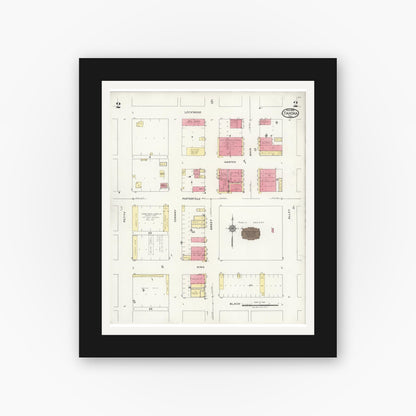 Old map wall art mockup — black gallery frame with white mat — Sanborn Fire Insurance Map from Tahoka, Lynn County, Texas (1925), Sheet #0002