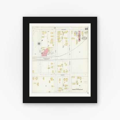 Old map wall art mockup — black gallery frame with white mat — Sanborn Fire Insurance Map from Dunkirk, Chautauqua County, New York (1904), Sheet #0025