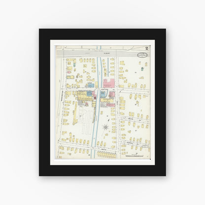 Old map wall art mockup — black gallery frame with white mat — Sanborn Fire Insurance Map from Herkimer, Herkimer County, New York (1895), Sheet #0002