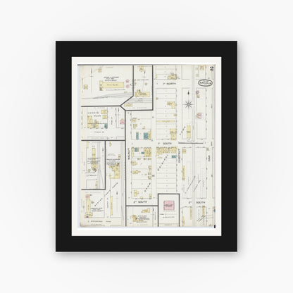 Old map wall art mockup — black gallery frame with white mat — Sanborn Fire Insurance Map from Arcola, Douglas County, Illinois (1887), Sheet #0002
