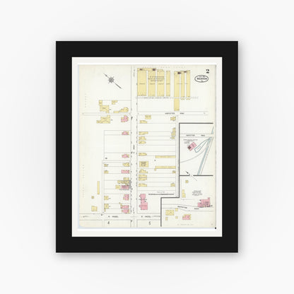 Old map wall art mockup — black gallery frame with white mat — Sanborn Fire Insurance Map from Manheim, Lancaster County, Pennsylvania (1912), Sheet #0002