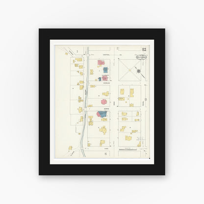 Old map wall art mockup — black gallery frame with white mat — Sanborn Fire Insurance Map from Wellsboro, Tioga County, Pennsylvania (1910), Sheet #0012
