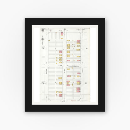 Old map wall art mockup — black gallery frame with white mat — Sanborn Fire Insurance Map from Chicago, Cook County, Illinois (1920), Sheet #0047