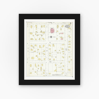 Old map wall art mockup — black gallery frame with white mat — Sanborn Fire Insurance Map from Geneseo, Henry County, Illinois (1909), Sheet #0003
