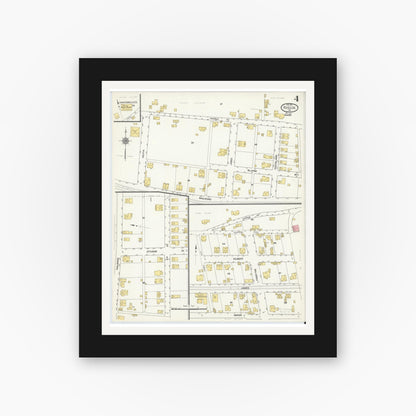 Old map wall art mockup — black gallery frame with white mat — Sanborn Fire Insurance Map from Roscoe, Washington County, Pennsylvania (1911), Sheet #0004