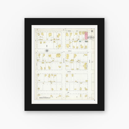 Old map wall art mockup — black gallery frame with white mat — Sanborn Fire Insurance Map from Whitewright, Grayson County, Texas (1905), Sheet #0006