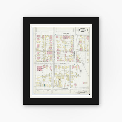 Old map wall art mockup — black gallery frame with white mat — Sanborn Fire Insurance Map from Springfield, Clark County, Ohio (1891), Sheet #0003