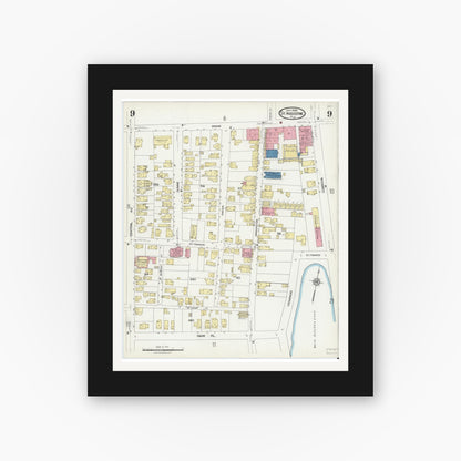 Old map wall art mockup — black gallery frame with white mat — Sanborn Fire Insurance Map from Saint Augustine, Saint John's County, Florida (1924), Sheet #0009