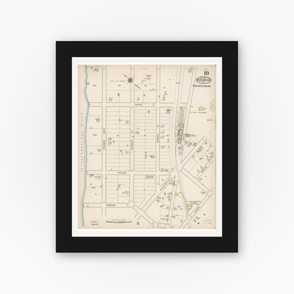 Old map wall art mockup — black gallery frame with white mat — Sanborn Fire Insurance Map from Fort Myers, Lee County, Florida (1922), Sheet #0019
