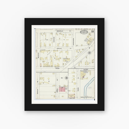 Old map wall art mockup — black gallery frame with white mat — Sanborn Fire Insurance Map from Menominee, Menominee County, Michigan (1890), Sheet #0013