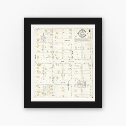 Old map wall art mockup — black gallery frame with white mat — Sanborn Fire Insurance Map from Dow City, Crawford County, Iowa (1913) â€” Complete Set