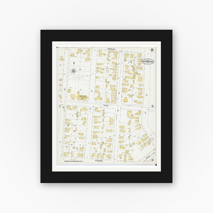 Old map wall art mockup — black gallery frame with white mat — Sanborn Fire Insurance Map from Oscoda, Iosco County, Michigan (1901), Sheet #0009