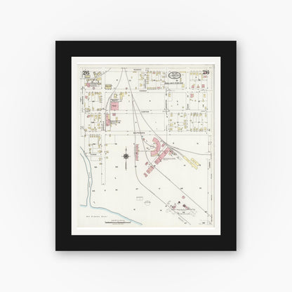 Old map wall art mockup — black gallery frame with white mat — Sanborn Fire Insurance Map from Laredo, Webb County, Texas (1925), Sheet #0026