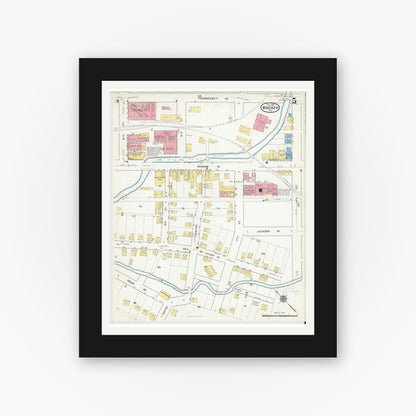 Old map wall art mockup — black gallery frame with white mat — Sanborn Fire Insurance Map from Windber, Somerset County, Pennsylvania (1916), Sheet #0005