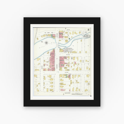 Old map wall art mockup — black gallery frame with white mat — Sanborn Fire Insurance Map from Manchester, Washtenaw County, Michigan (1907), Sheet #0003