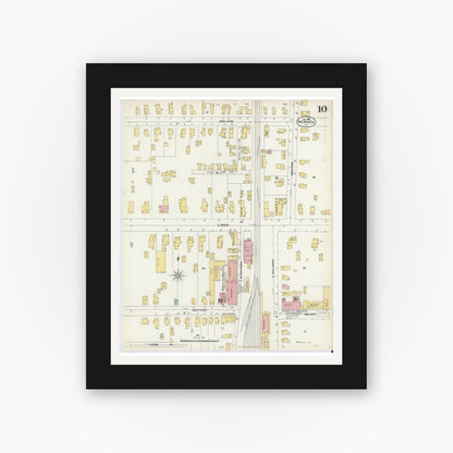 Old map wall art mockup — black gallery frame with white mat — Sanborn Fire Insurance Map from Norwich, Chenango County, New York (1903), Sheet #0010