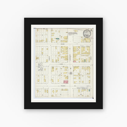 Old map wall art mockup — black gallery frame with white mat — Sanborn Fire Insurance Map from Newberry, Luce County, Michigan (1893) - Complete Map Set