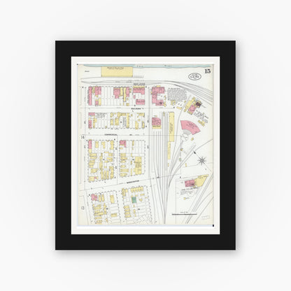 Old map wall art mockup — black gallery frame with white mat — Sanborn Fire Insurance Map from Cairo, Alexander County, Illinois (1901), Sheet #0015