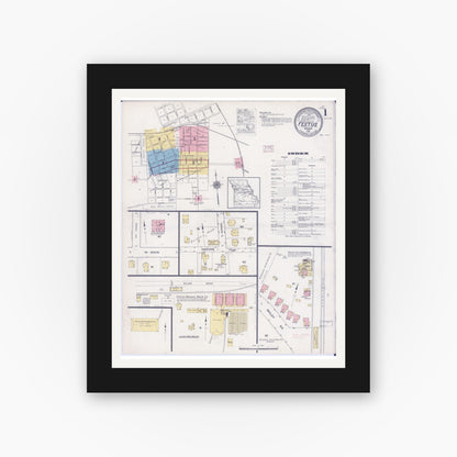 Old map wall art mockup — black gallery frame with white mat — Sanborn Fire Insurance Map from Festus, Jefferson County, Missouri (1915) - Complete Map Set