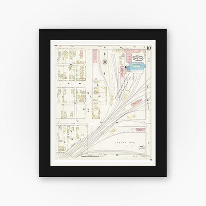Old map wall art mockup — black gallery frame with white mat — Sanborn Fire Insurance Map from Clinton, Clinton County, Iowa (1890), Sheet #0010
