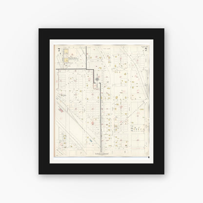 Old map wall art mockup — black gallery frame with white mat — Sanborn Fire Insurance Map from Snyder, Scurry County, Texas (1942), Sheet #0007