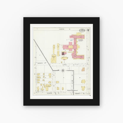 Old map wall art mockup — black gallery frame with white mat — Sanborn Fire Insurance Map from Lakewood, Ocean County, New Jersey (1905), Sheet #0002