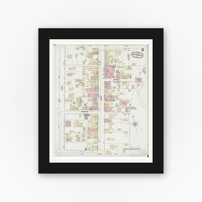 Old map wall art mockup — black gallery frame with white mat — Sanborn Fire Insurance Map from Ashtabula, Ashtabula County, Ohio (1889), Sheet #0002