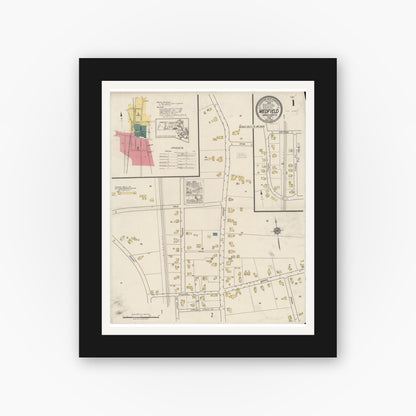 Old map wall art mockup — black gallery frame with white mat — Sanborn Fire Insurance Map from Medfield, Norfolk County, Massachusetts (1922) - Complete Map Set