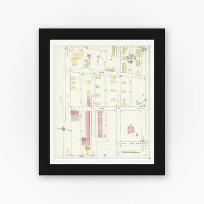 Old map wall art mockup — black gallery frame with white mat — Sanborn Fire Insurance Map from Homestead, Allegheny County, Pennsylvania (1913), Sheet #0023