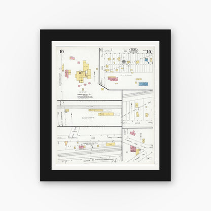 Old map wall art mockup — black gallery frame with white mat — Sanborn Fire Insurance Map from Lombard, Du Page County, Illinois (1925), Sheet #0010
