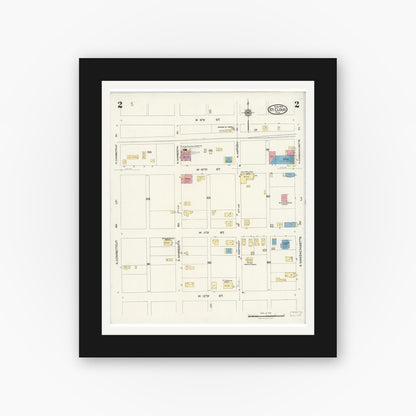 Old map wall art mockup — black gallery frame with white mat — Sanborn Fire Insurance Map from Saint Cloud, Osceola County, Florida (1924), Sheet #0002