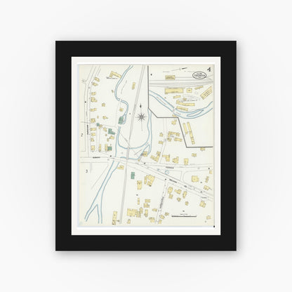 Old map wall art mockup — black gallery frame with white mat — Sanborn Fire Insurance Map from Cazenovia, Madison County, New York (1906), Sheet #0004