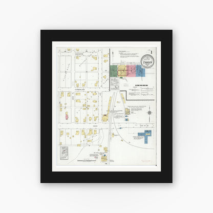 Old map wall art mockup — black gallery frame with white mat — Sanborn Fire Insurance Map from Camden, Carroll County, Indiana (1919) - Complete Map Set