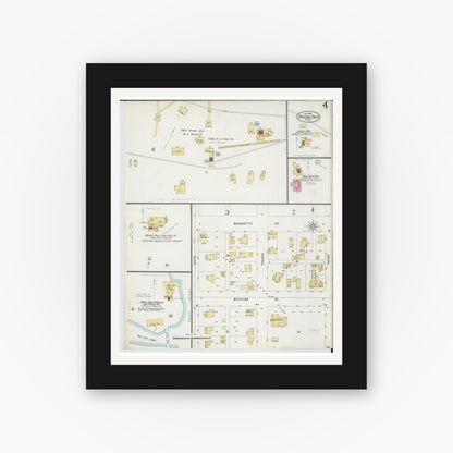 Old map wall art mockup — black gallery frame with white mat — Sanborn Fire Insurance Map from Crystal Falls, Iron County, Michigan (1898), Sheet #0004